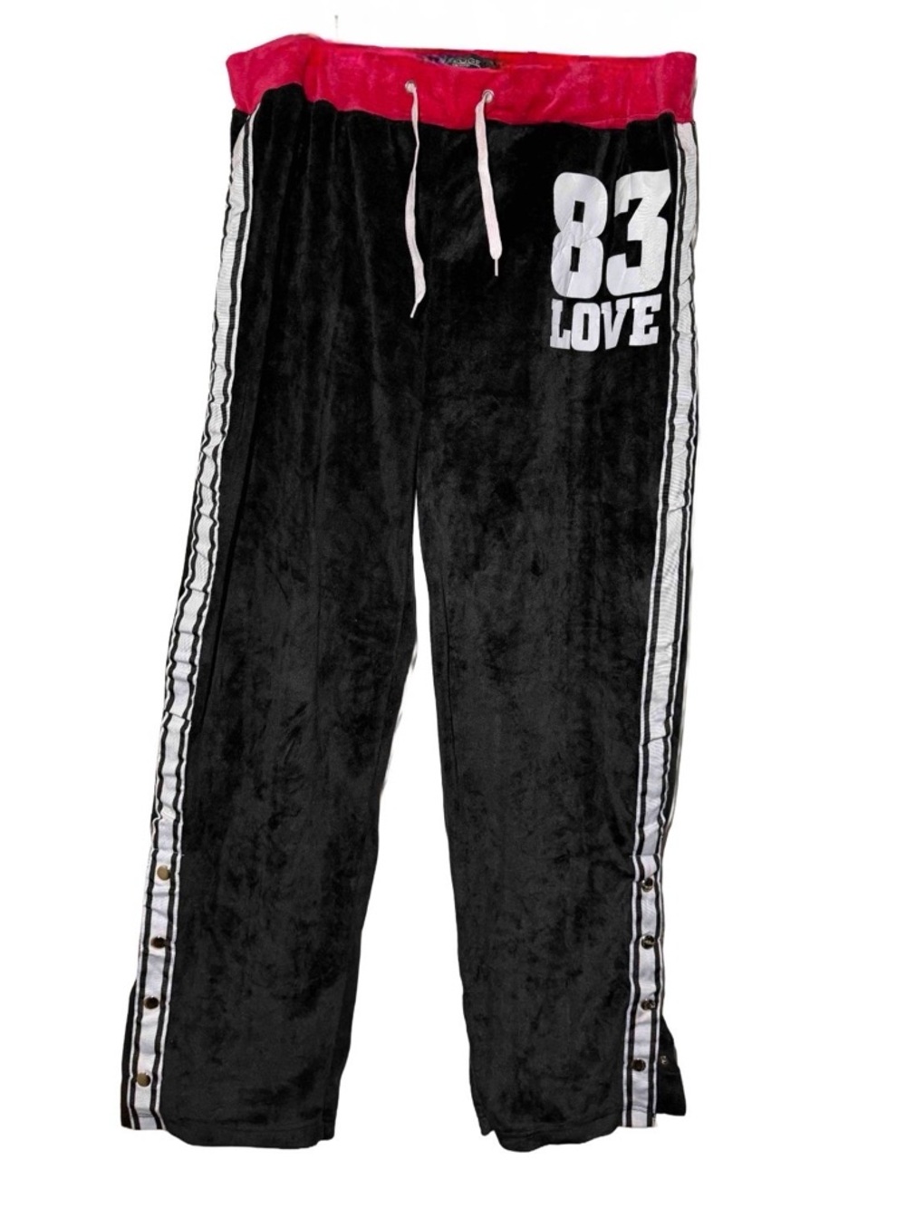 Y2K-era Women’s velour Black & Pink '83 Love' Knit Track Pants 2XL